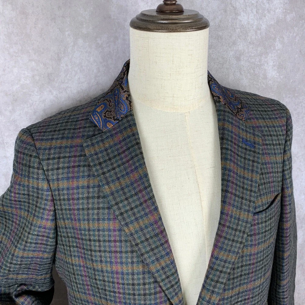Robert Graham Blazer Jacket Men 40 Classic Check Windowpane Paisley Sport Coat